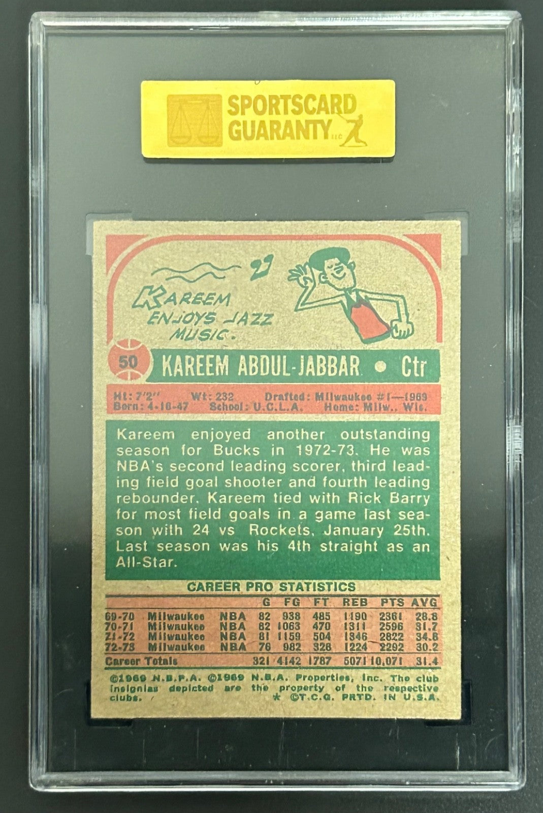 1973-1974 Topps #50 Kareem Abdul-Jabbar All Star SGC 5.5 EX 70 003