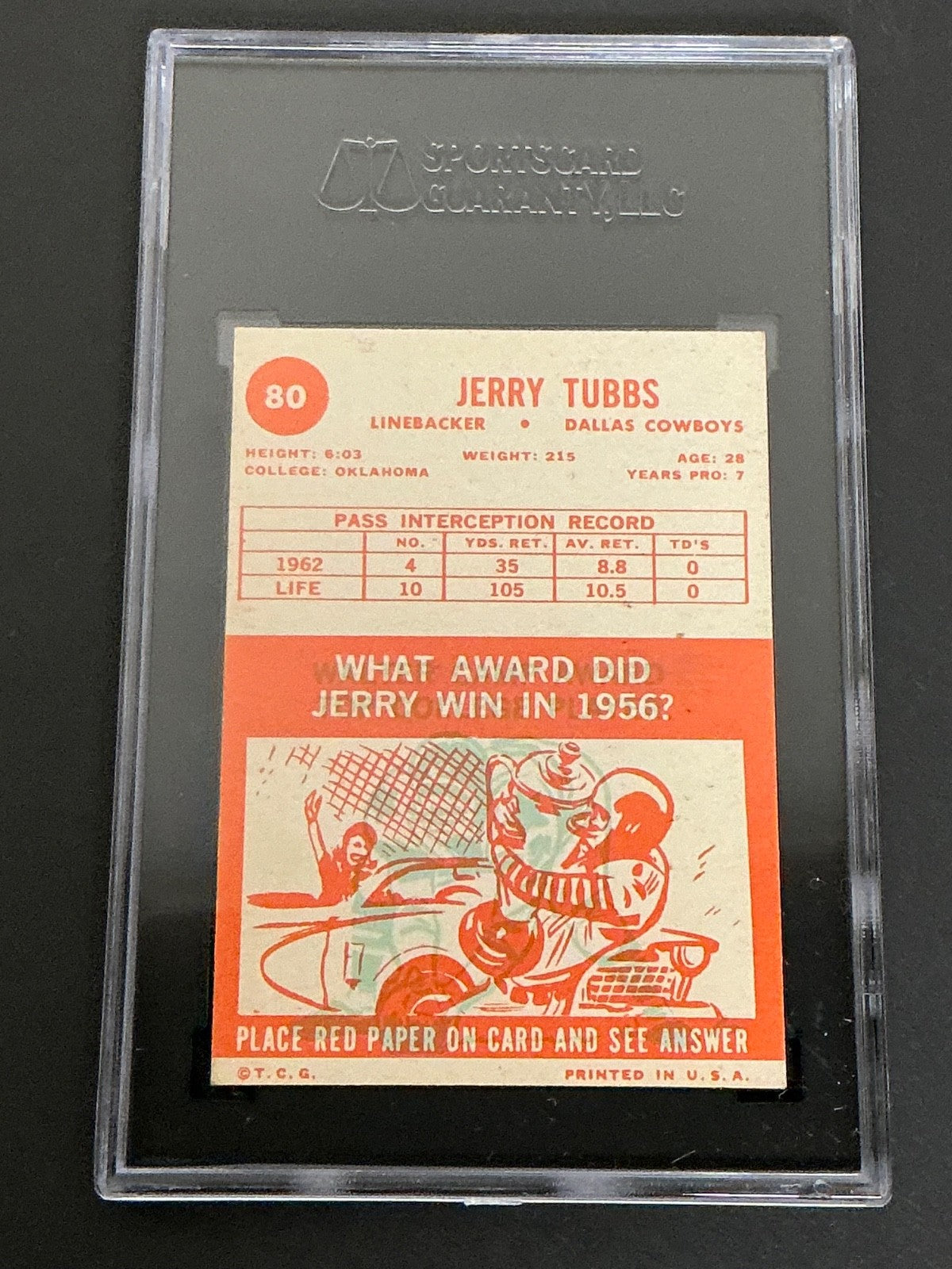 1963 Topps #80 Jerry Tubbs SP Cowboys SGC 5 EX 025