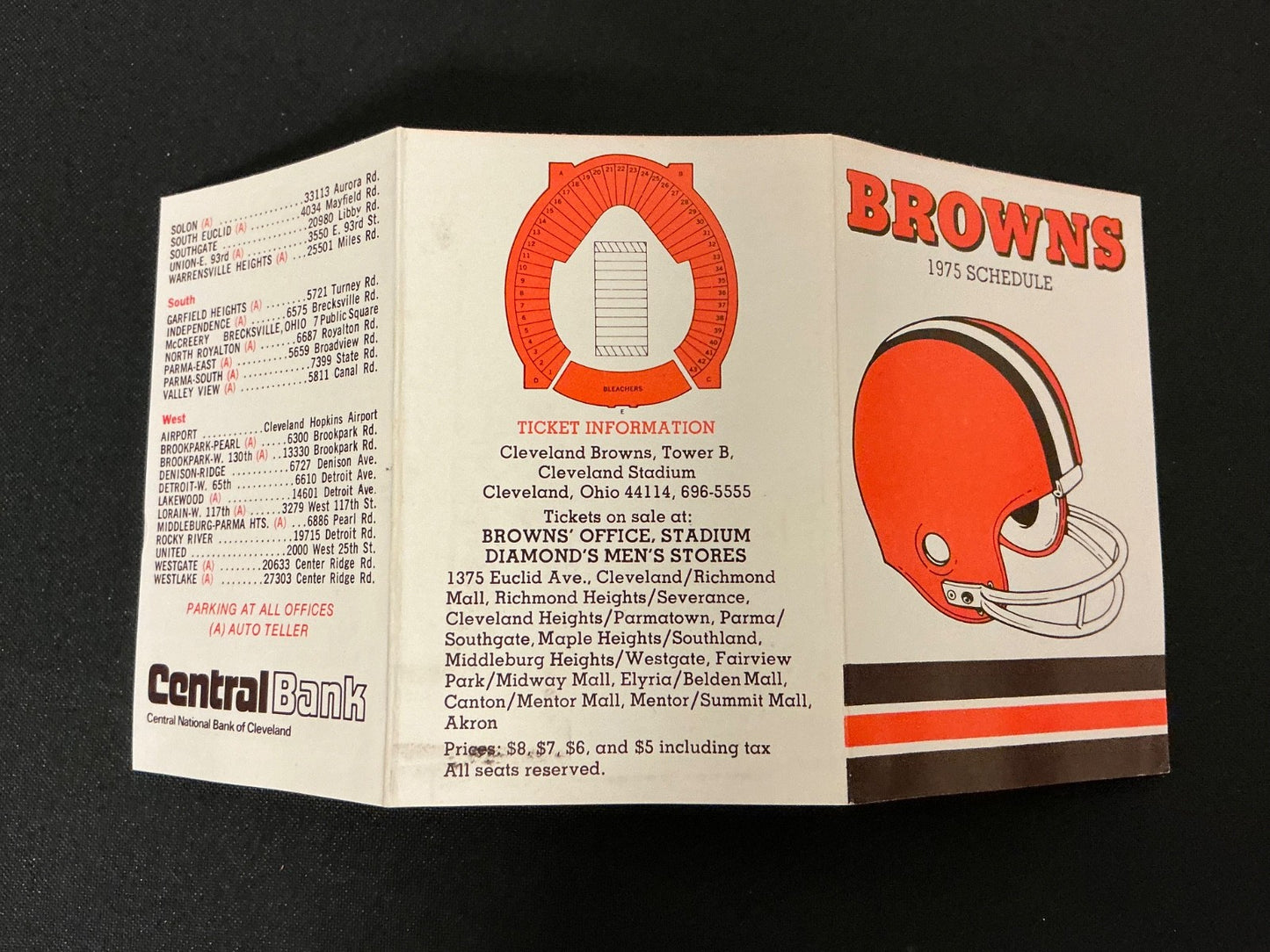 1975 Cleveland Browns Football Pocket Schedule 