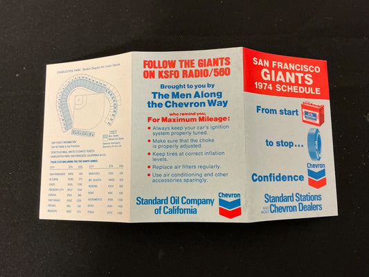 1974 San Francisco Giants Baseball Pocket Schedule 