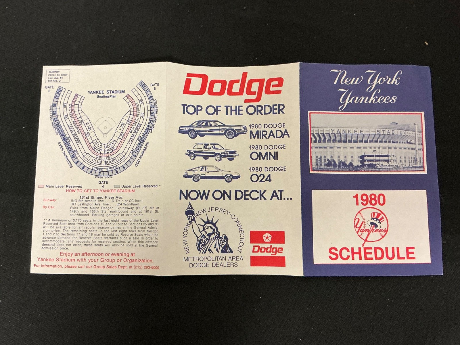 1980 New York Yankees Baseball Pocket Schedule