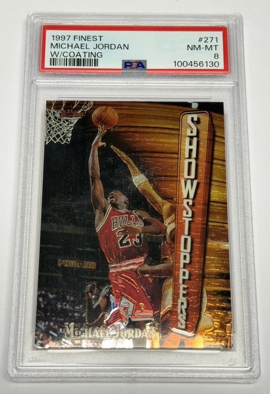 1997 Topps Finest Michael Jordan Bulls With Coating #271 PSA 8 NM-MT 130