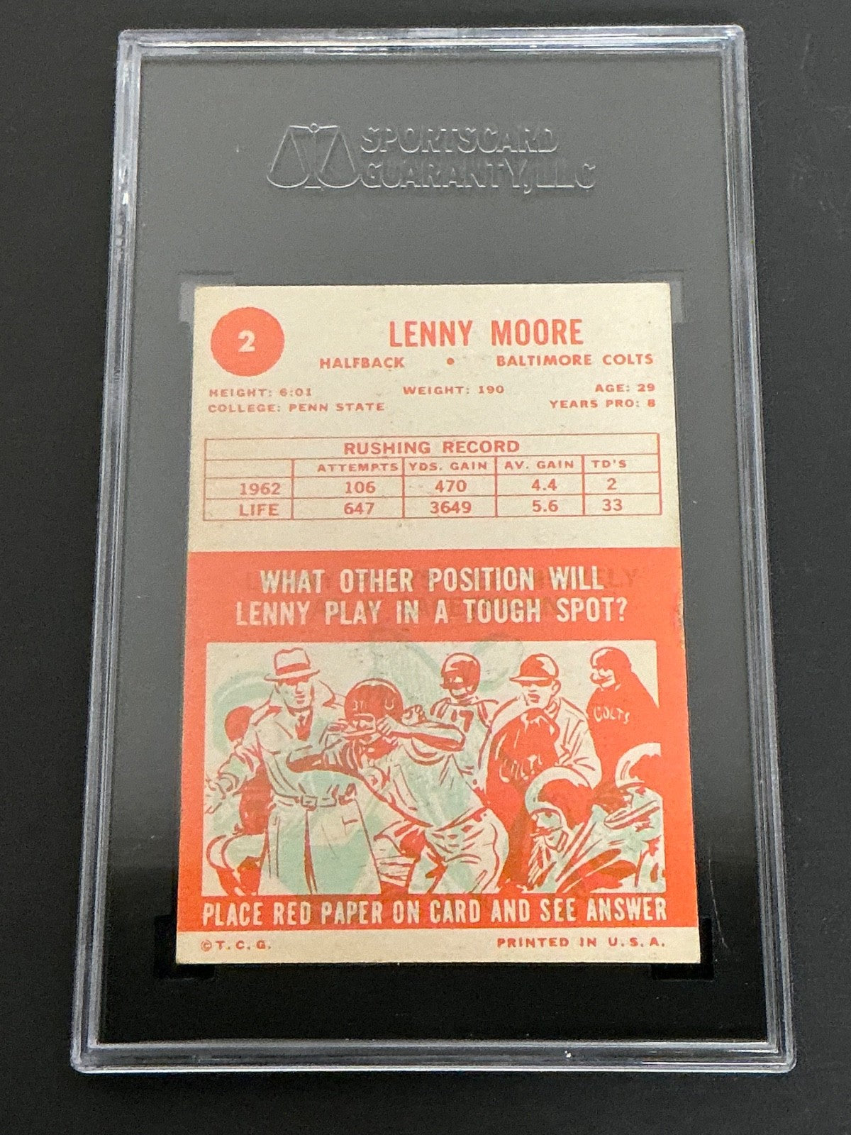 1963 Topps #2 Lenny Moore Colts SGC 5 EX 002
