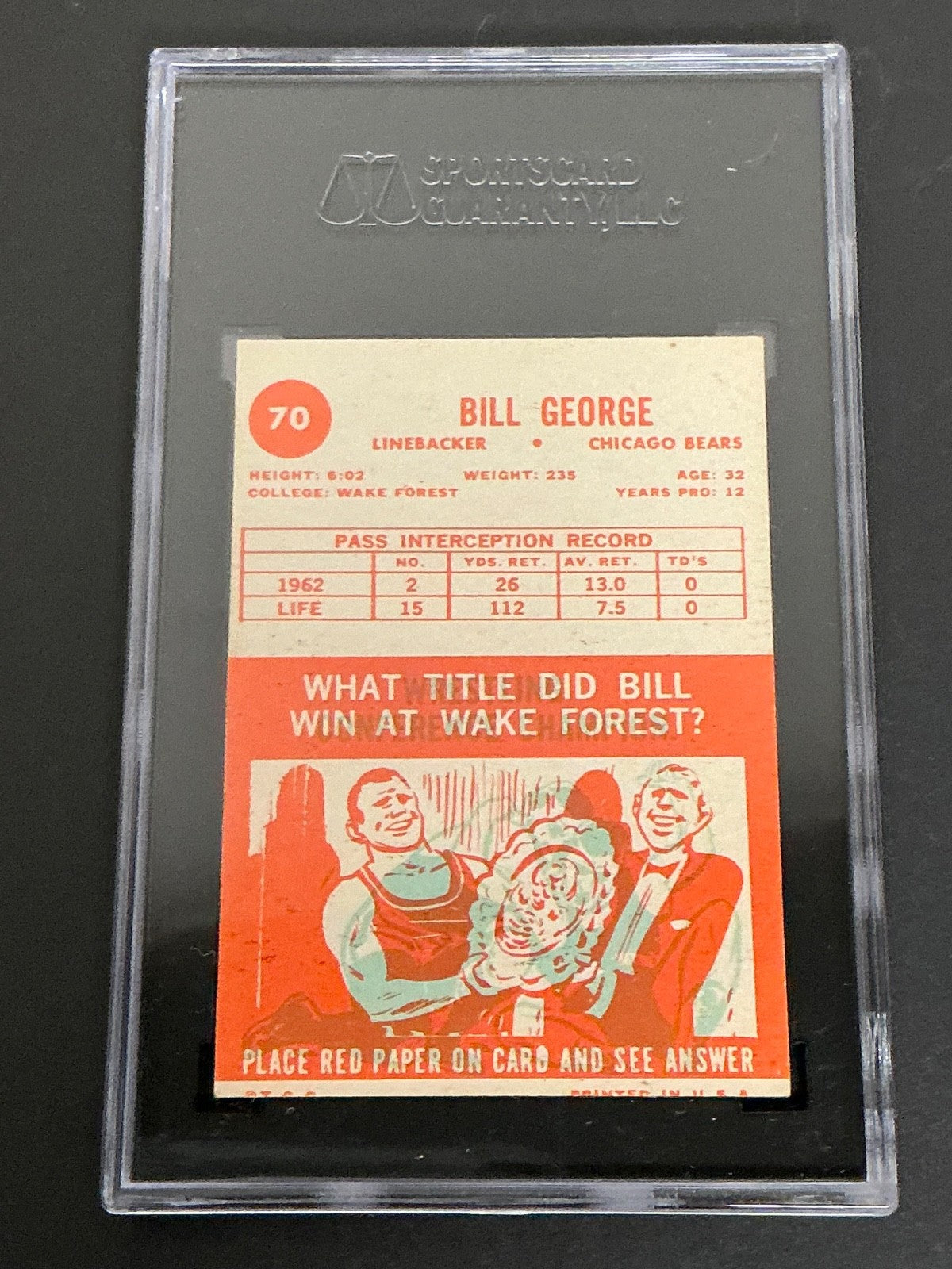 1963 Topps #70 Bill George Bears SGC 3 VG 022