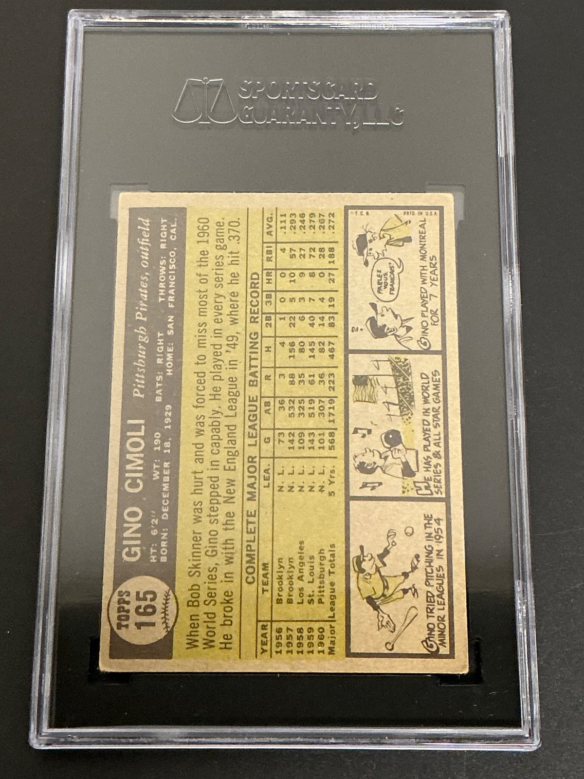 1961 Topps #165 Gino Cimoli Pirates SGC 4.5 VG/EX+ 007