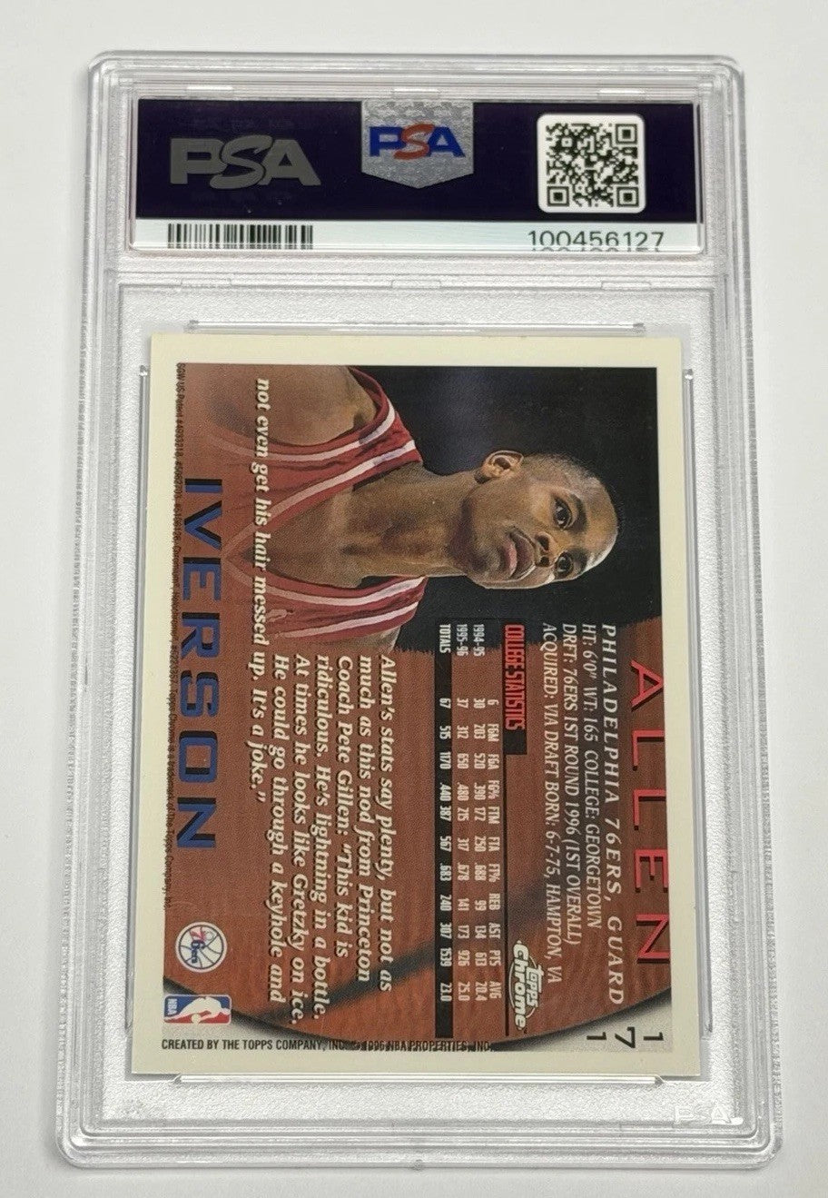 1996 Topps Chrome Allen Iverson #171 RC Rookie Sixers PSA 8 NM-MT 127