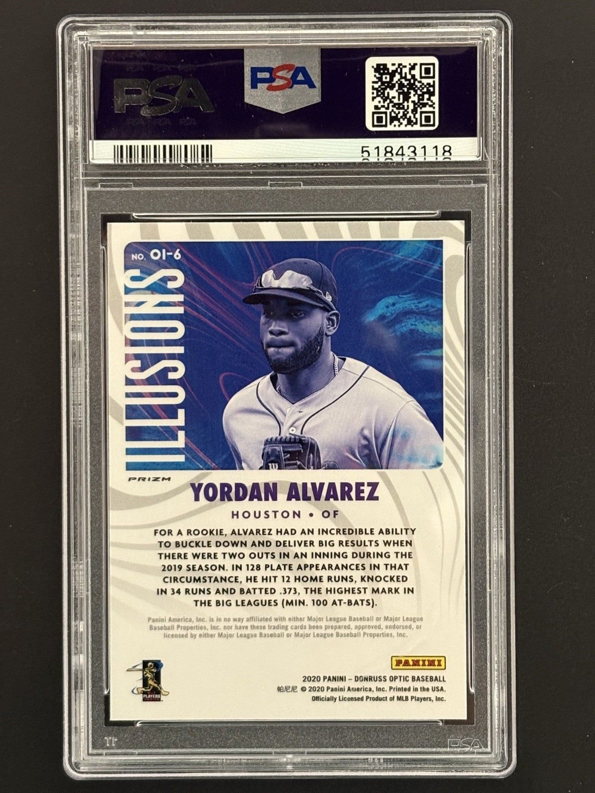2020 Donruss Optic #OI6 Yordan Alvarez RC Illusions-Holo PSA 9 MT 118