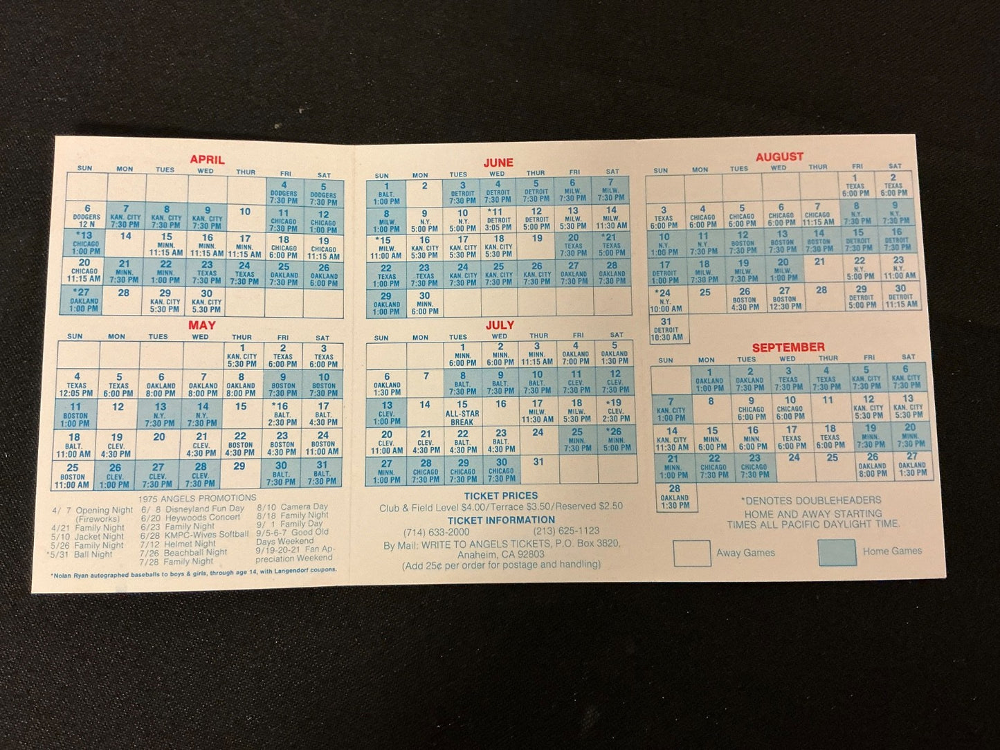 1975 Los Angeles Angels Baseball Pocket Schedule