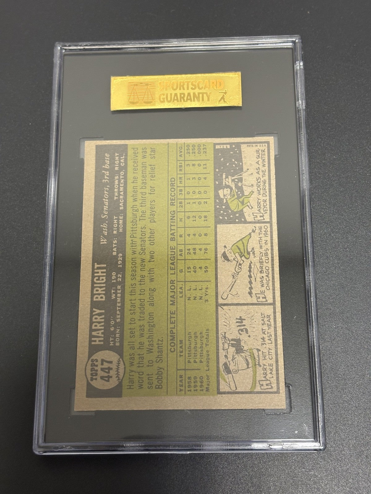 1961 Topps #447 Harry Bright Senators SGC 8 NM/MT 028