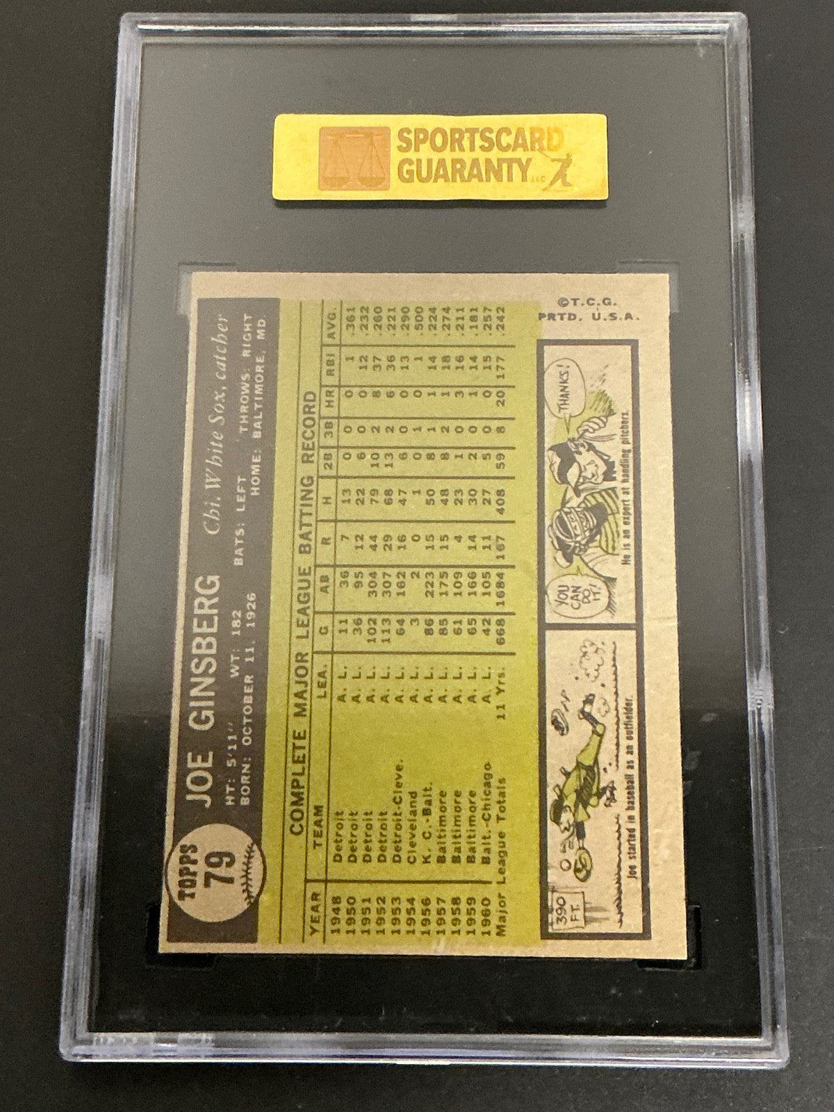 1961 Topps #79 Joe Ginsberg White Sox SGC 7 NM 021