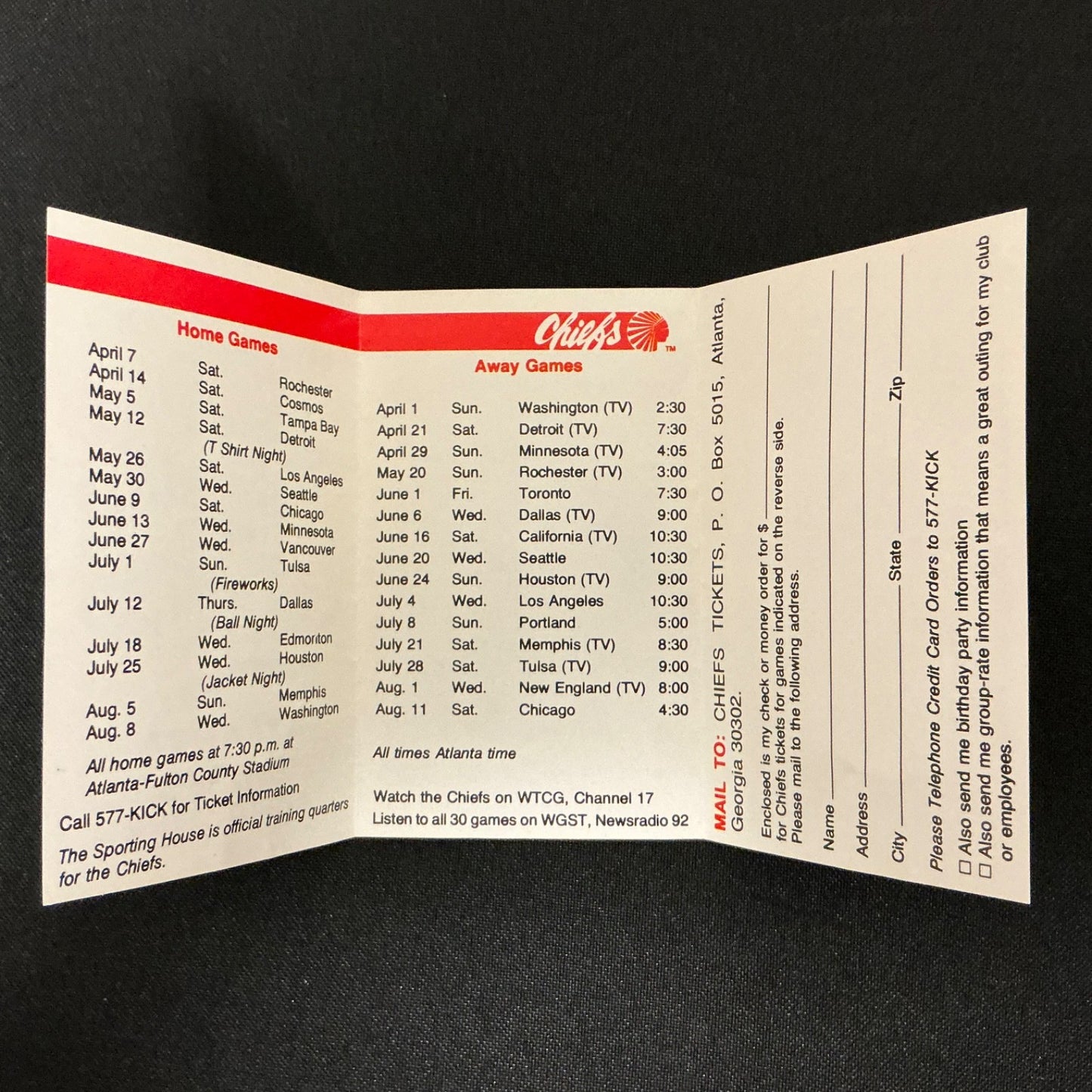 1979 Atlanta Chiefs NASL Soccer Pocket Schedule