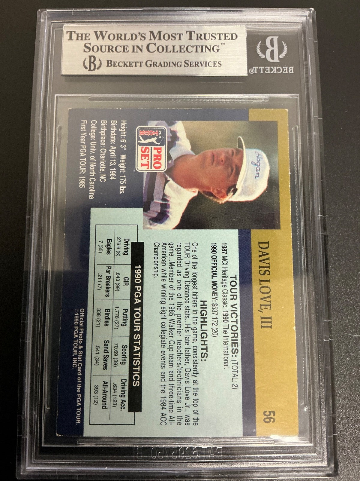 1991 Pro Set #105 Davis Love III Signed Auto Beckett Slabbed 225