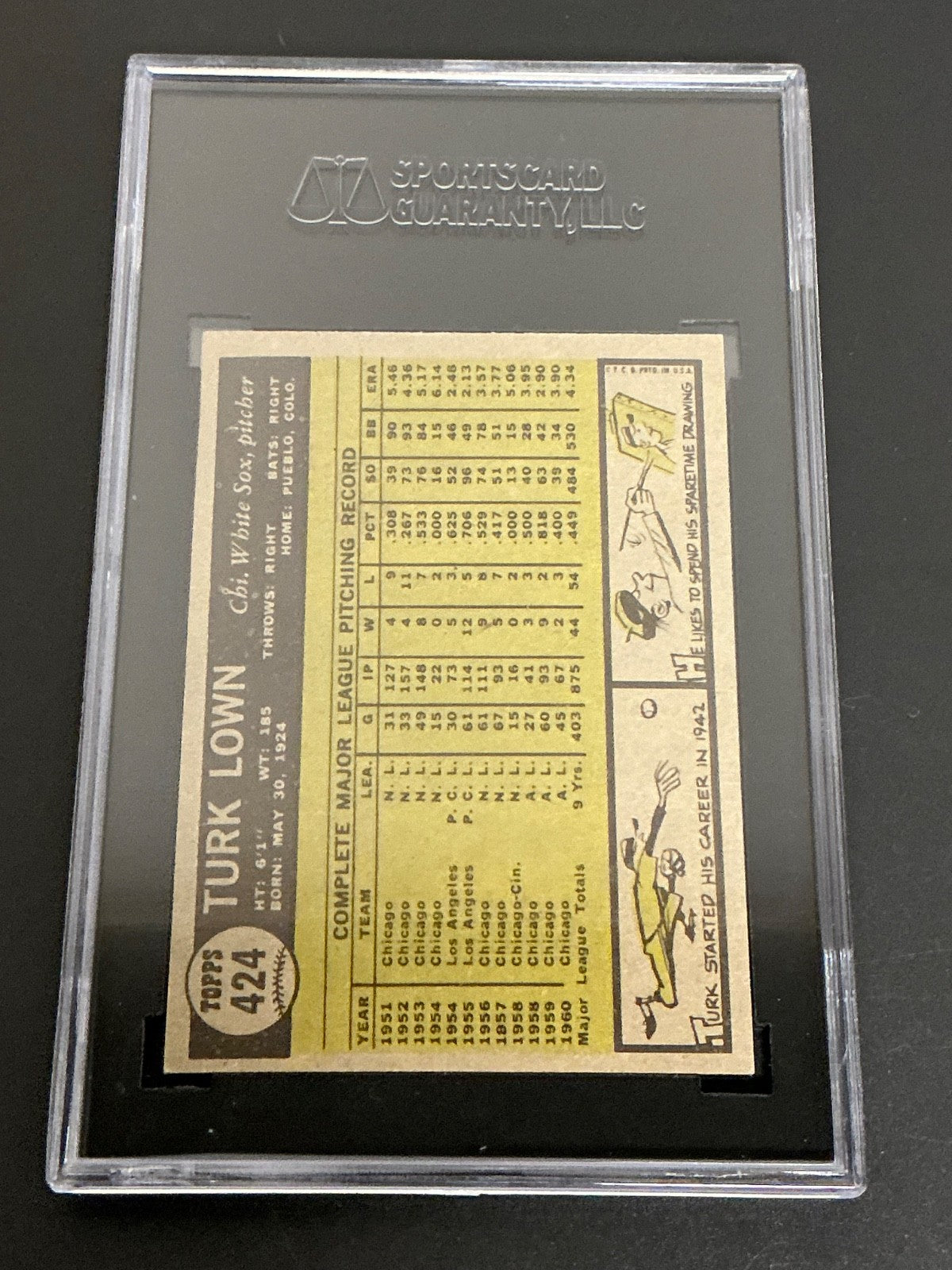1961 Topps #424 Turk Lown White Sox SGC 7 NM 005