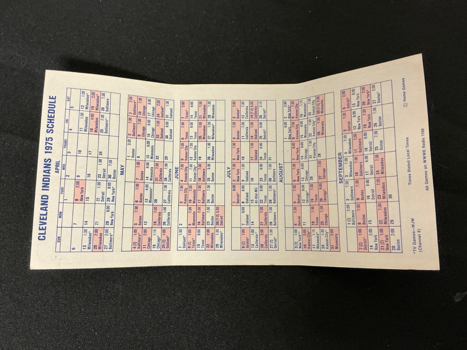 1975 Cleveland Indians Baseball Pocket Schedule 