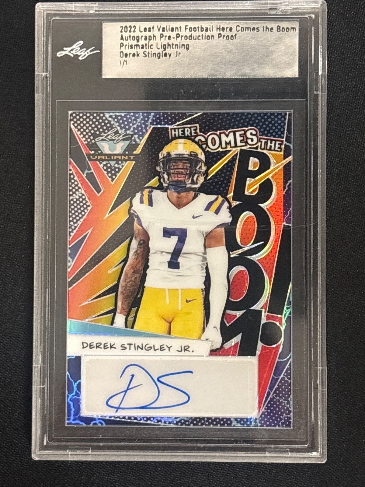 2022 Leaf Valiant Football Here Comes the Boom Derek Stingley Jr. 1/1 Prismatic 