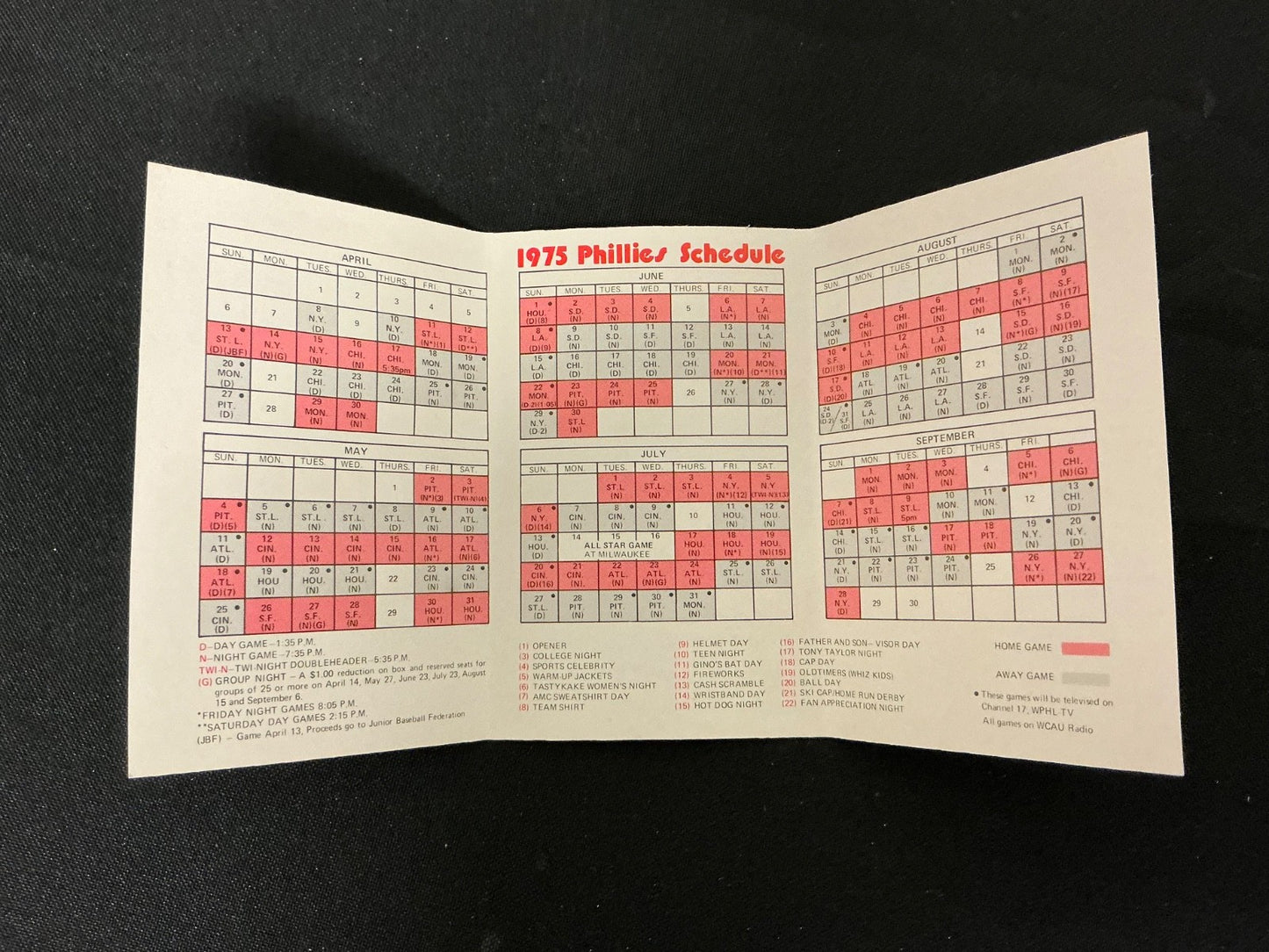 1975 Philadelphia Phillies Baseball Pocket Schedule 