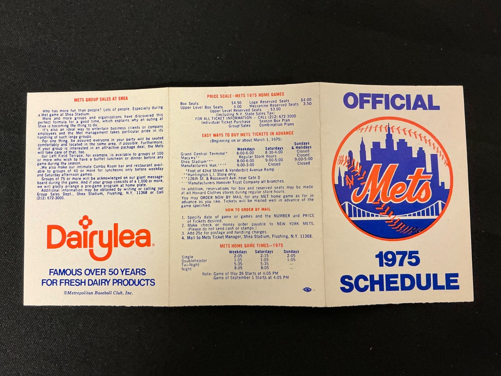 1975 New York Mets Baseball Pocket Schedule 