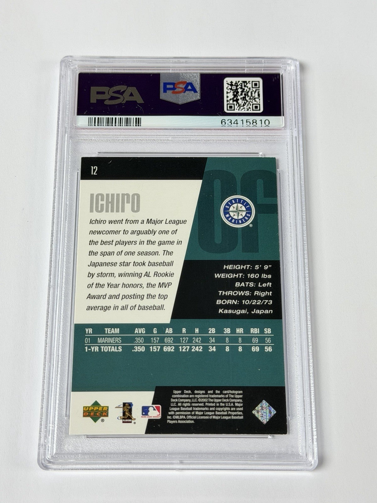 2002 UD DIMOND CONN. #12 ICHIRO PSA 6 EX-MT 810
