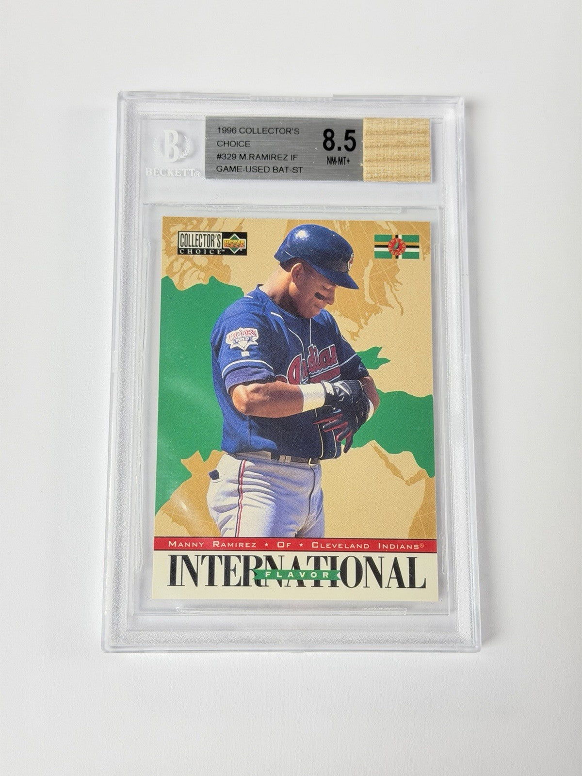 1996 Collectors Choice #329 M. Ramirez Game Used Bat Beckett 8.5 NM-MT+ 698