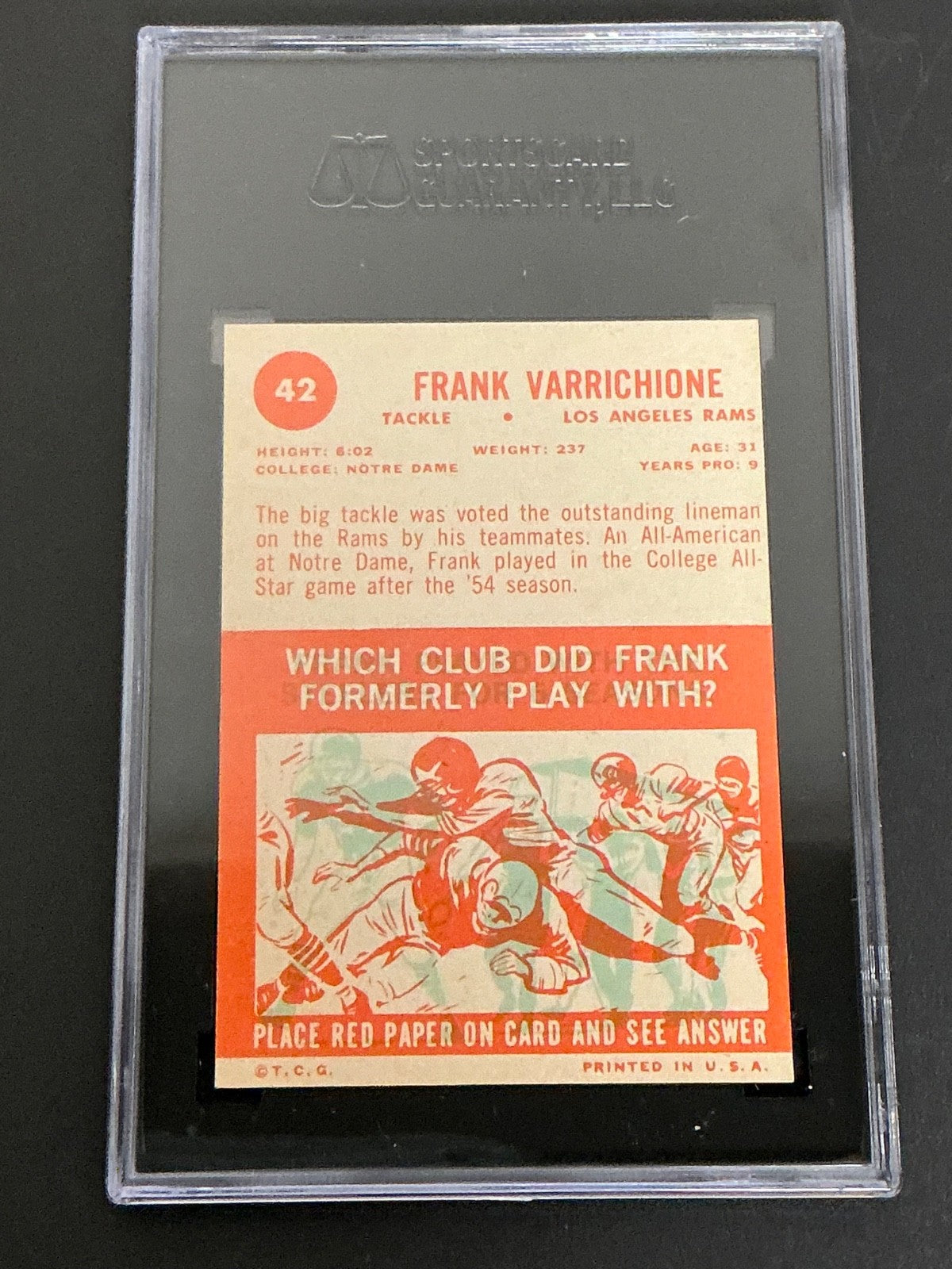 1963 Topps #42 Frank Varrichione Rams SGC 6 EX/NM 014
