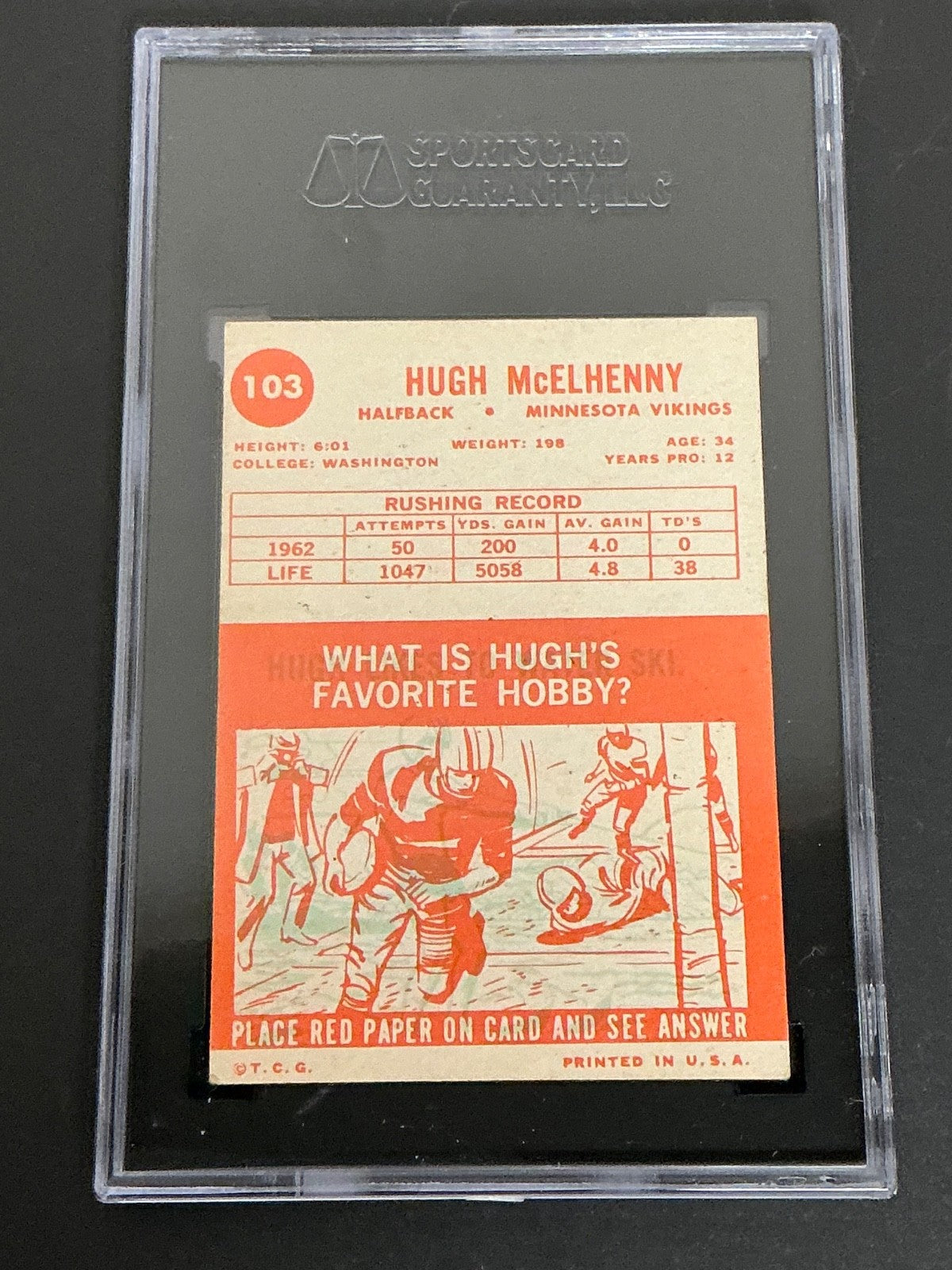 1963 Topps #103 Hugh McElhenny Vikings SGC 5 EX 031