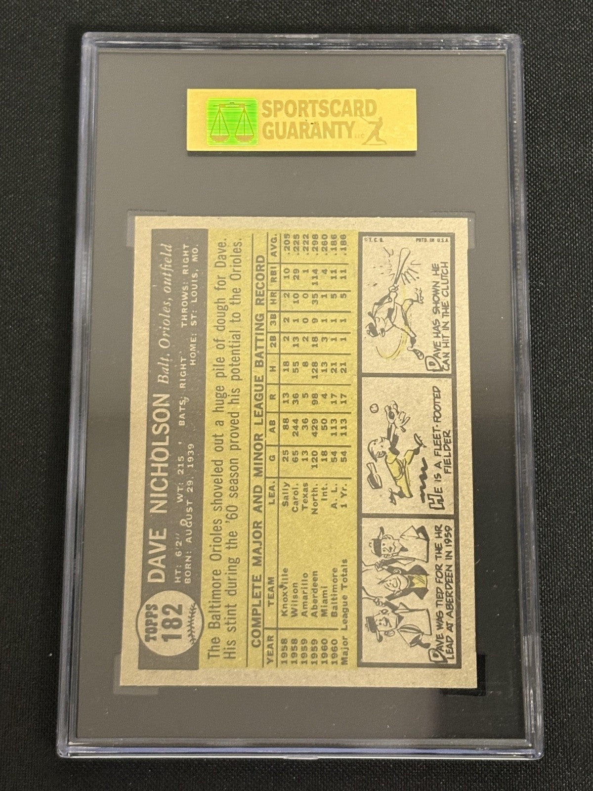 1961 Topps #182 Dave Nicholson Orioles SGC 7 NM 016