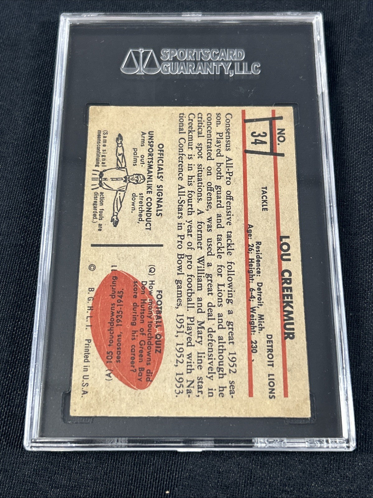1953 Bowman #34 Lou Creekmur Detroit LionsSGC 5.5 EX+ 020