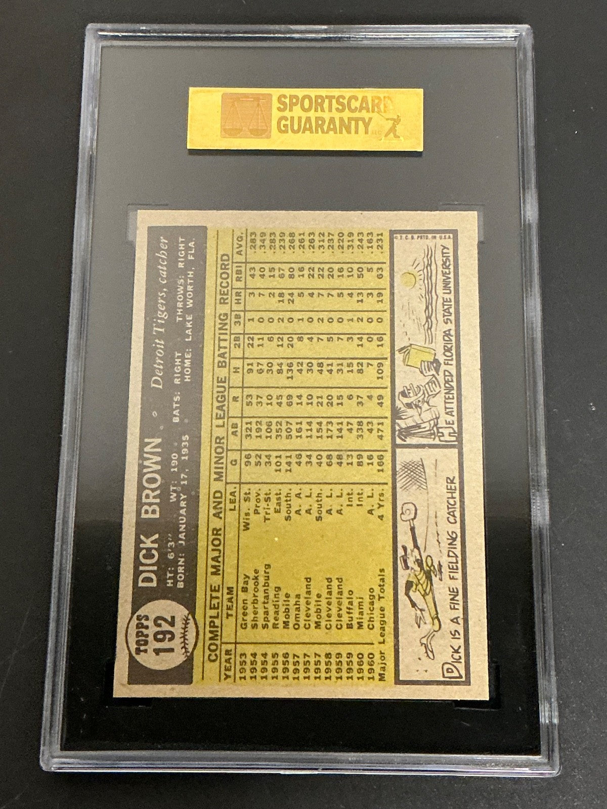 1961 Topps #192 Dick Brown Tigers SGC 7 NM 004