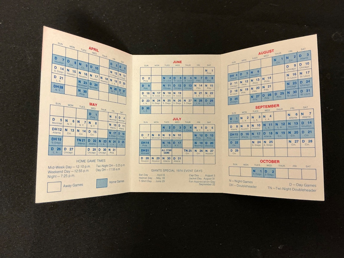 1974 San Francisco Giants Baseball Pocket Schedule 