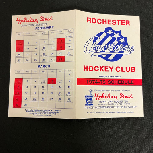 1974-1975 Rochester Americans AHL Pocket Schedule 