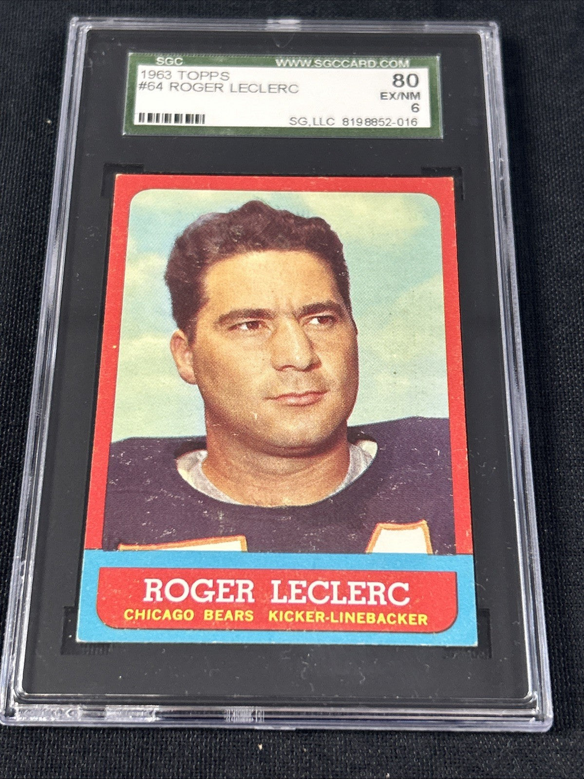 1963 Topps #64 Roger Leclerc Chicago Bears SGC 6 EX/NM 016