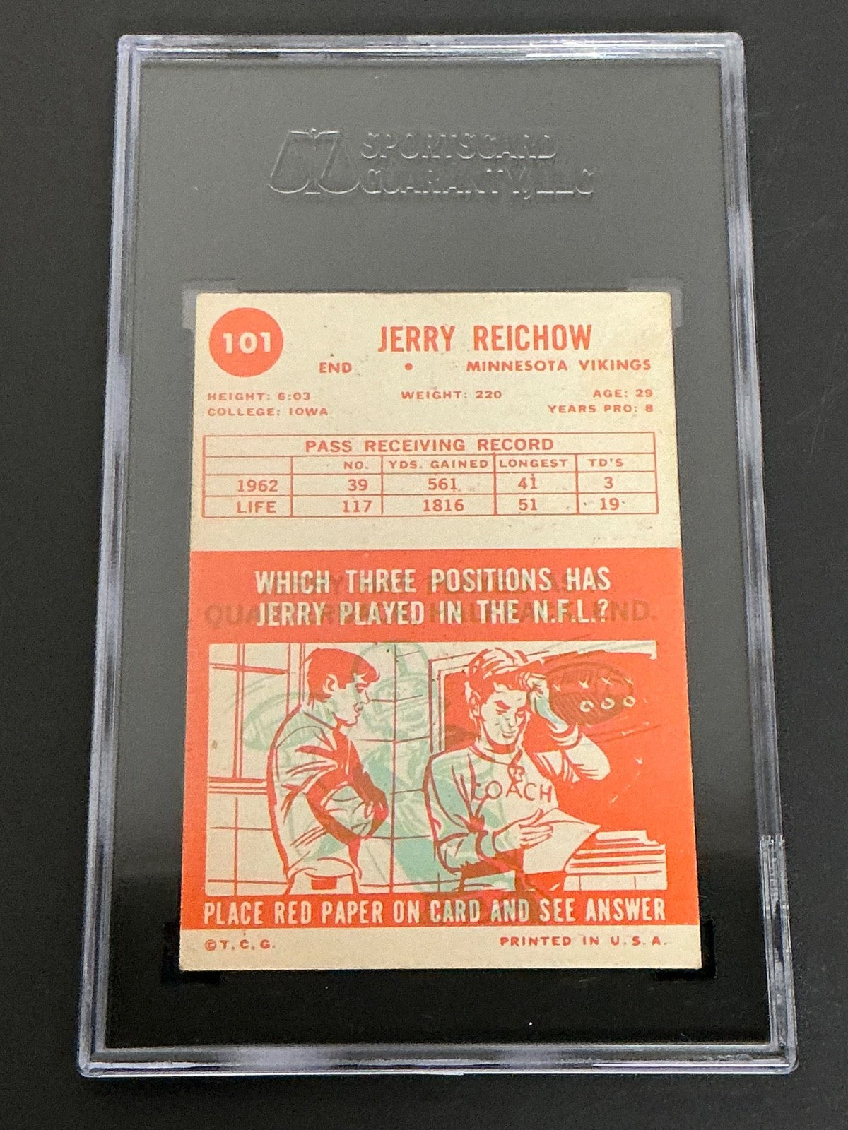 1963 Topps #101 Jerry Reichow Vikings SGC 5 EX 029