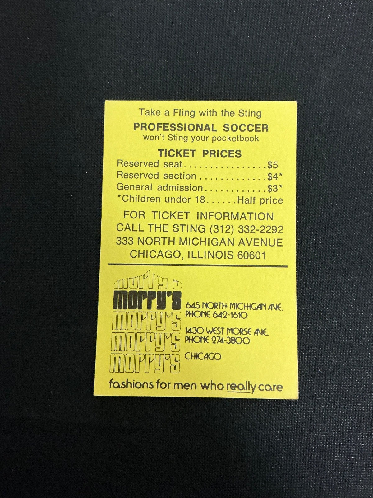 1975 Chicago Sting Soccer Pocket Schedule