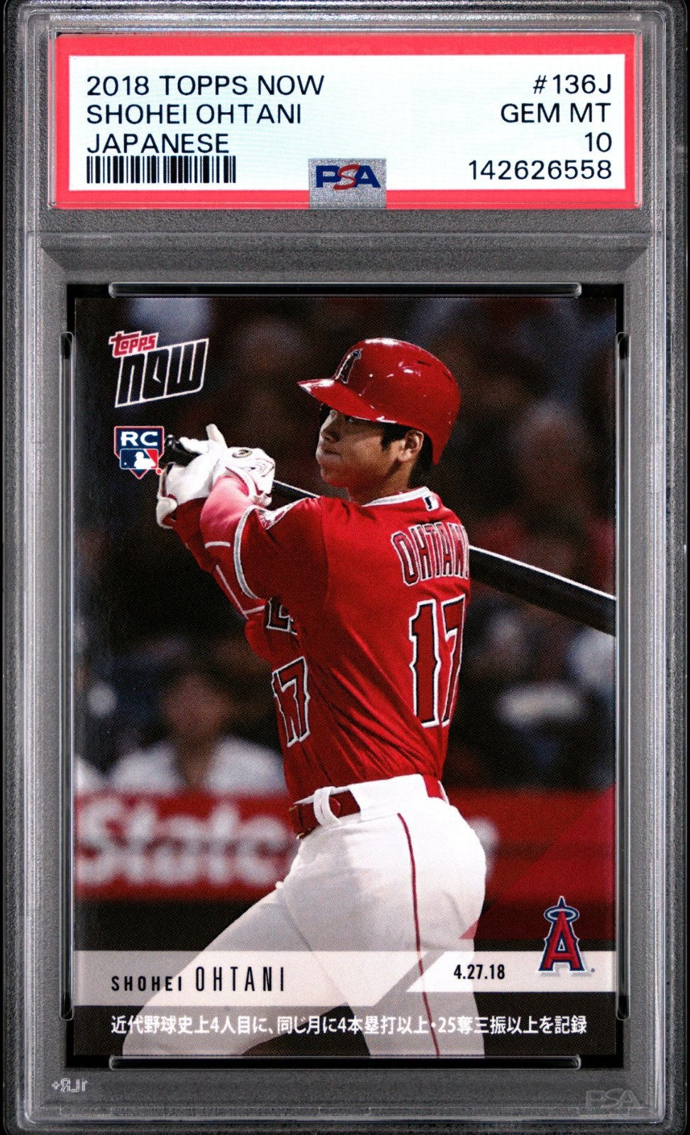 2018 Topps Now #138J Shohei Ohtani JAPANESE ROOKIE RC PSA 10 GEM MT