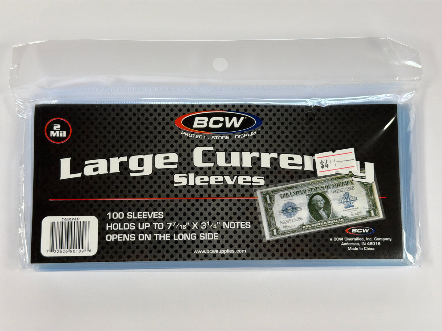 BCW Large Currency Sleeves 100 Sleeves