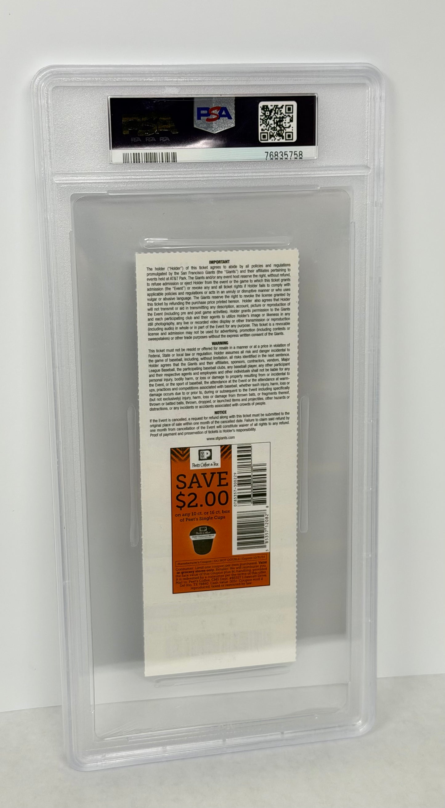 2014 Reds vs Giants Ticket Autographed Adam Duvall MLB Debut Ticket PSA 10