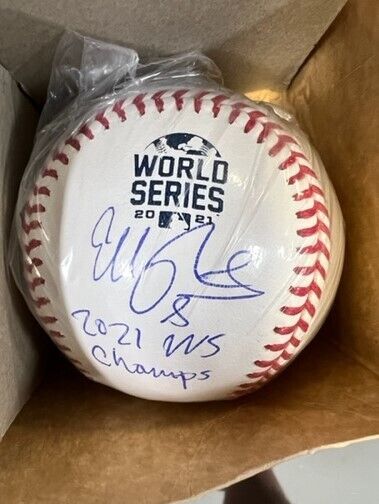 Eddie Rosario Braves Signed 2021 WS Ball w WS Champs inscription BAS Witness Main Image