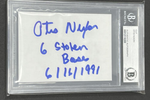 Otis Nixon 6 Stolen Bases 6/16/91 Slabbed Signed Card BAS Beckett