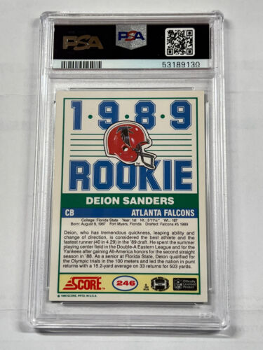 Falcons Deion Sanders Signed 1989 Score #246 Rookie Card BAS Slabbed