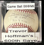 TREVOR HOFFMAN GAME USED BALL 600TH SAVE 9-7-10 Signed Baseball Foley’s BAR NYC Main Image