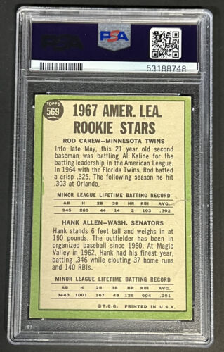 1967 Topps A.L. Rookie Stars Rod Carew Hank Allen #569 PSA 5 EX Baseball  Card