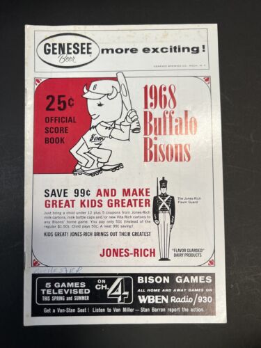 1968 BUFFALO BISONS vs ROCHESTER RED WINGS Unscored Baseball Program -  Duck's Dugout