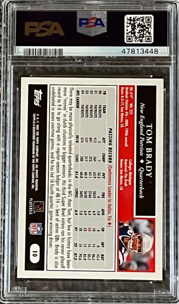 2005 Topps Patriots Tom Brady 1st Edition PSA 9 MINT 448 Gallery Image 0