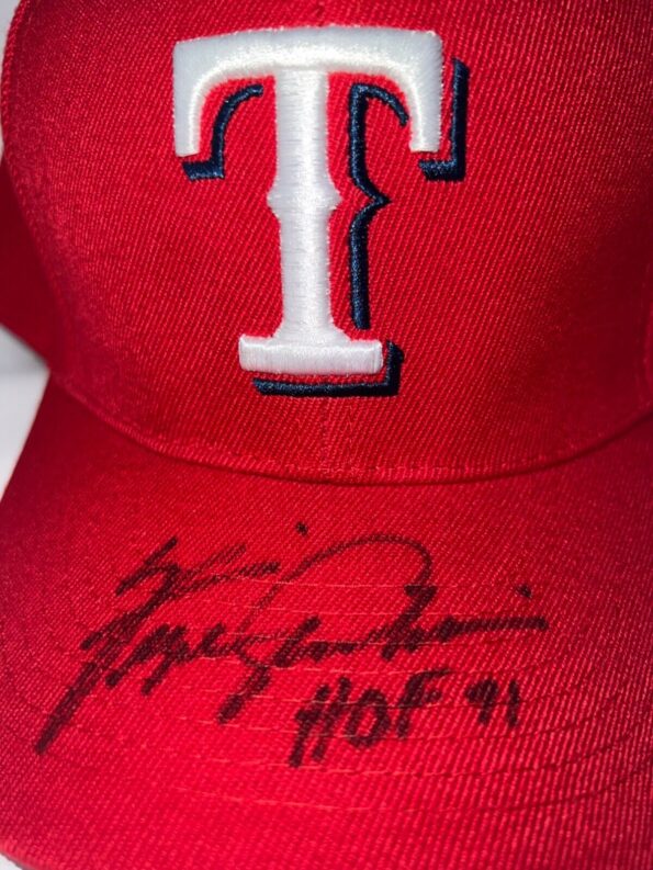 Fergie Jenkins HoF 91 Signed Texas Rangers MLB Snapback Hat JSA 966  Gallery Image 0